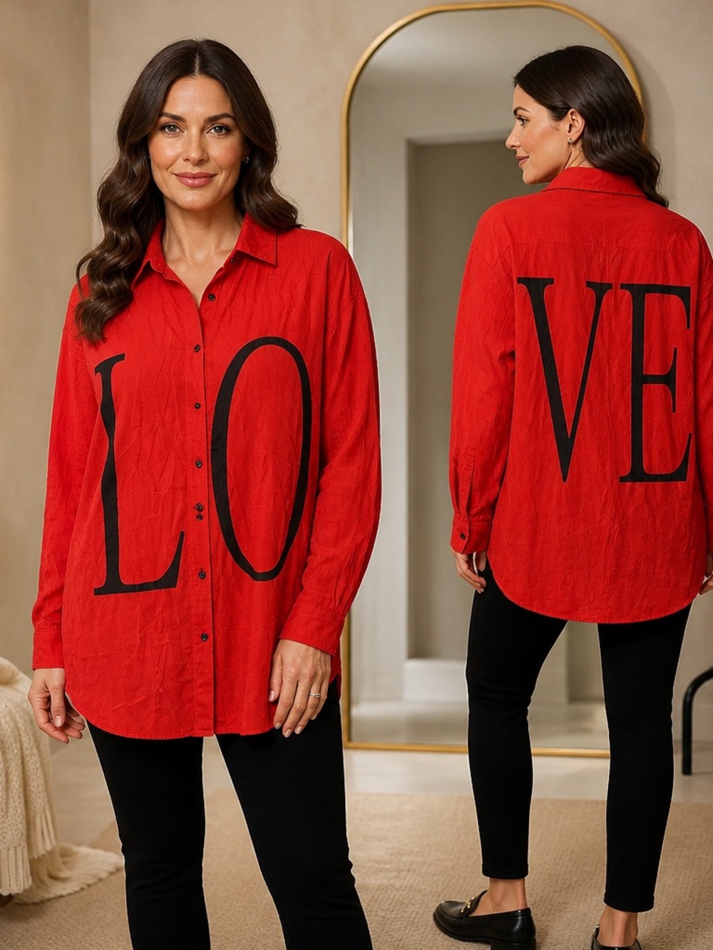 Red 'LOVE' Button-Up Shirt - Women's Top